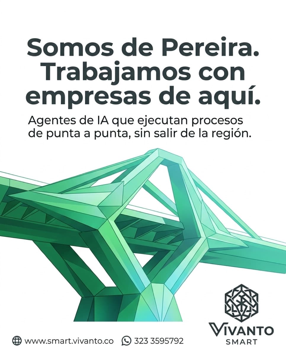 Puente de Pereira ilustrado en polígonos verdes, símbolo de la empresa de IA local del Eje Cafetero