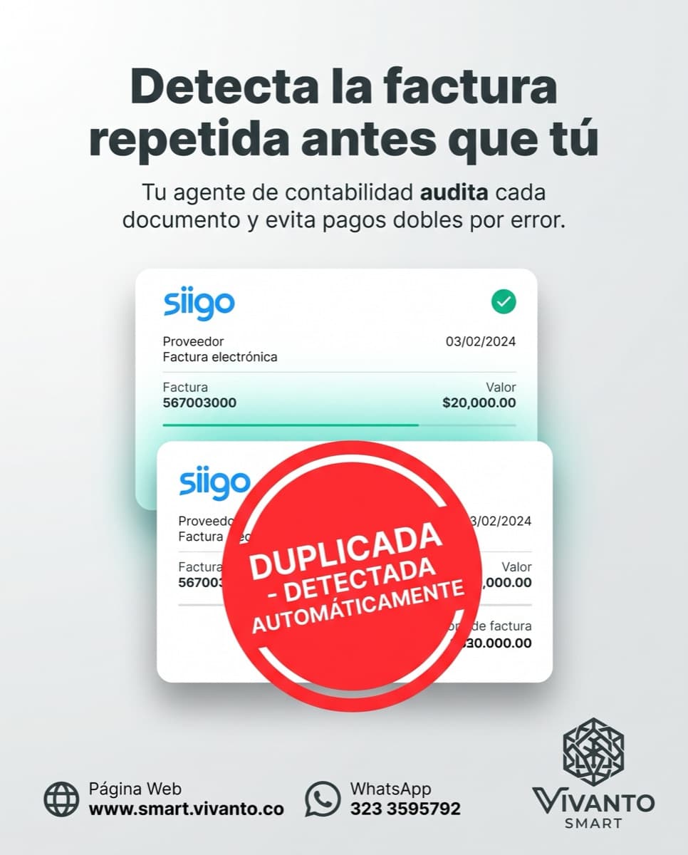 Sello rojo de factura duplicada detectada automáticamente sobre dos facturas electrónicas iguales