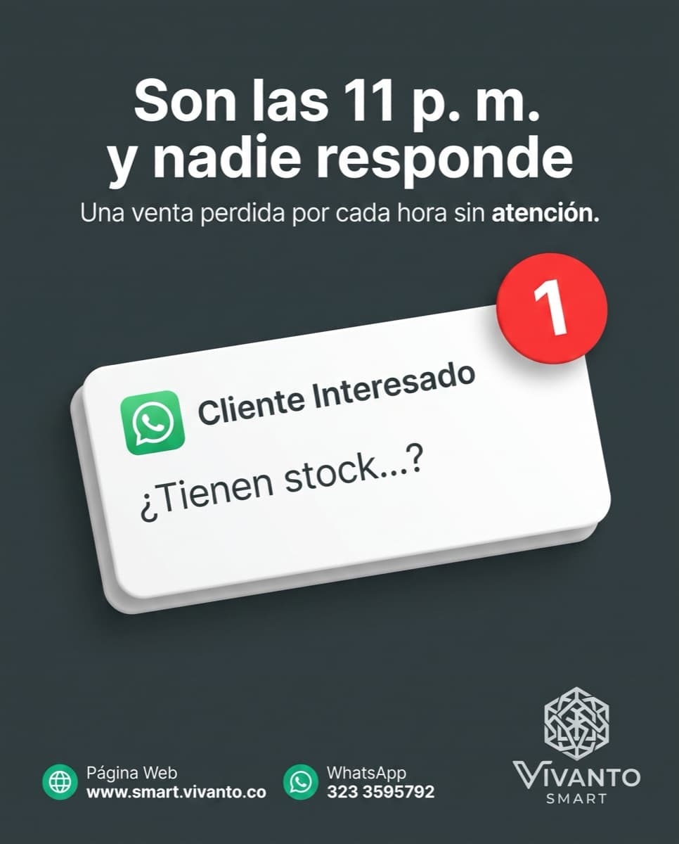Notificación de WhatsApp de un cliente interesado sin responder a las once de la noche